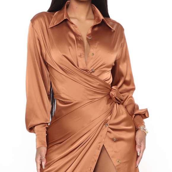 Satin Maxi Dress In Copper Sz S - Picture 3 of 4